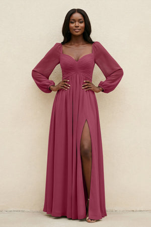 Sweetheart Long Sleeve A - Line Bridesmaid Dress in Desert Rose - SHE IS ME Bridesmaid Dresses