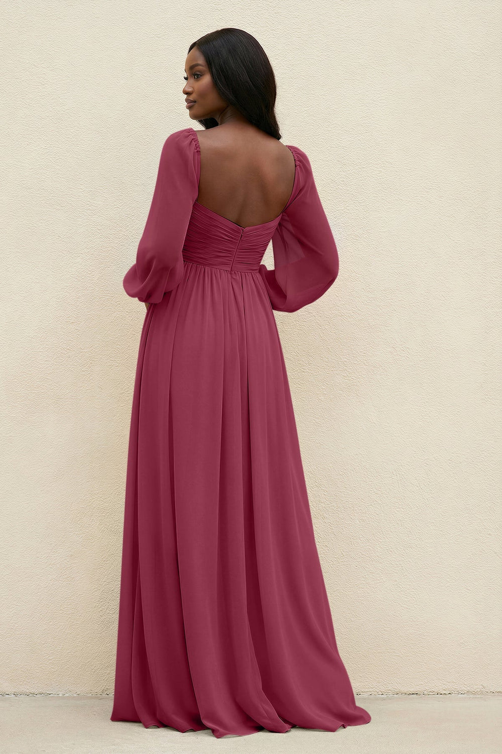 Sweetheart Long Sleeve A - Line Bridesmaid Dress in Desert Rose - KISS BRIDAL Bridesmaid Dresses