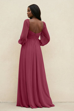 Sweetheart Long Sleeve A - Line Bridesmaid Dress in Desert Rose - SHE IS ME Bridesmaid Dresses