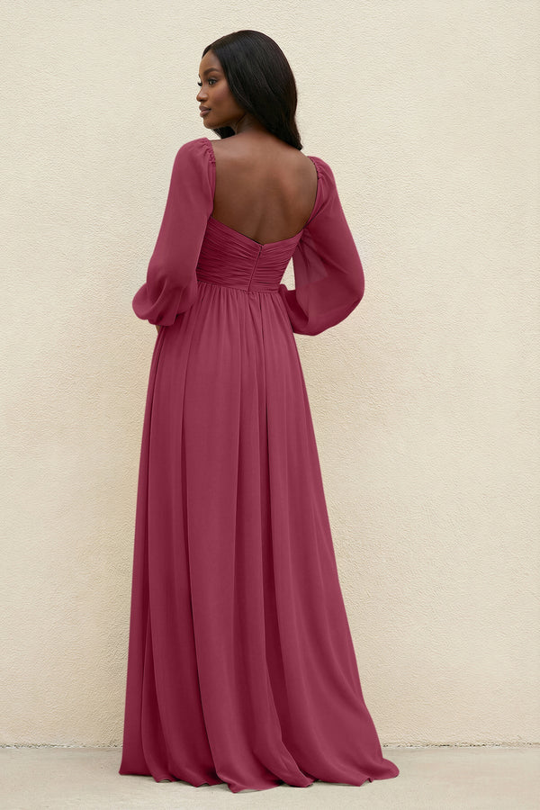 Sweetheart Long Sleeve A - Line Bridesmaid Dress in Desert Rose - SHE IS ME Bridesmaid Dresses