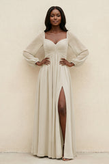 Sweetheart Long Sleeve A - Line Bridesmaid Dress in Dove Gray - KISS BRIDAL Bridesmaid Dresses