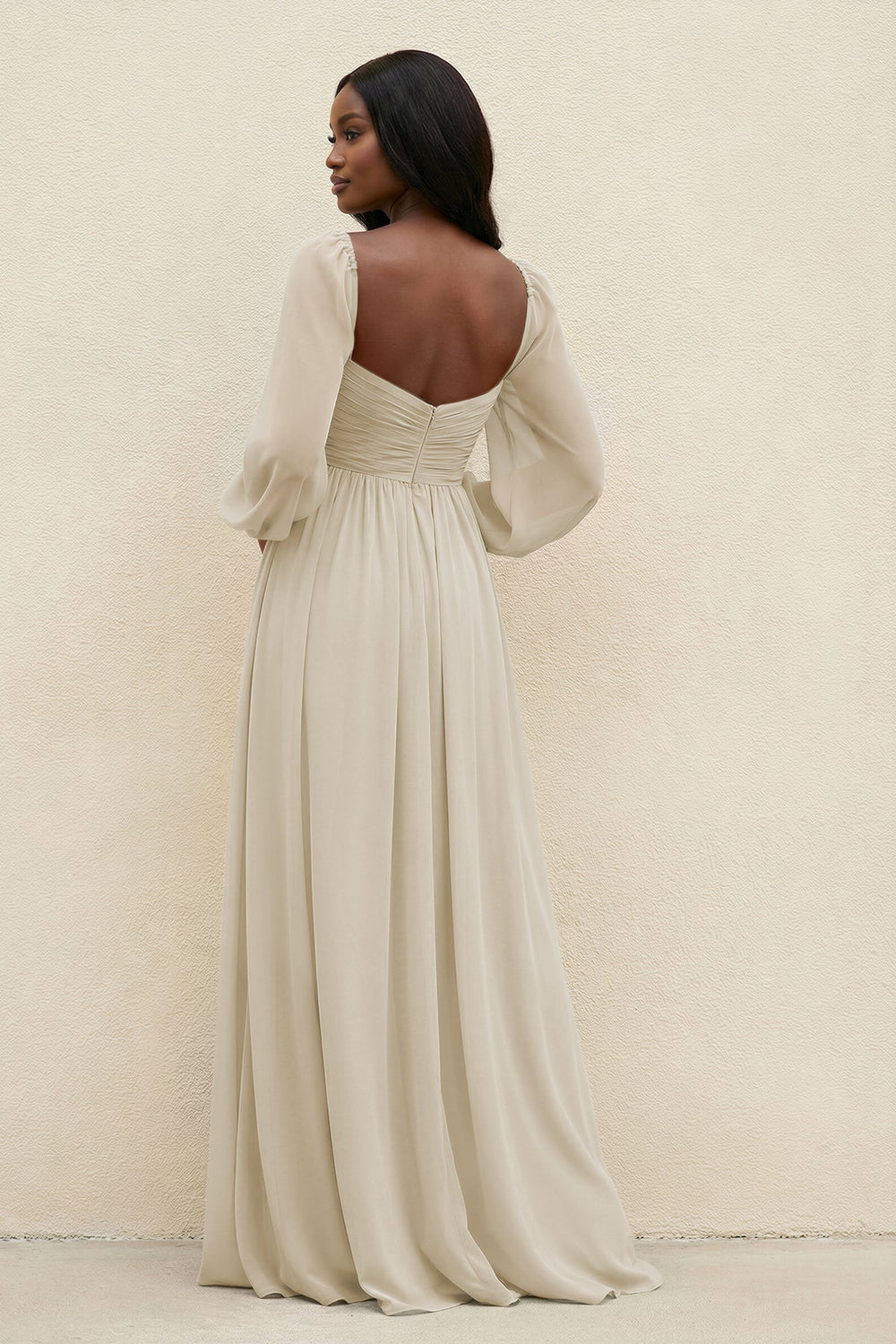 Sweetheart Long Sleeve A - Line Bridesmaid Dress in Dove Gray - KISS BRIDAL Bridesmaid Dresses
