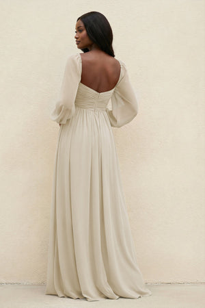 Sweetheart Long Sleeve A - Line Bridesmaid Dress in Dove Gray - SHE IS ME Bridesmaid Dresses