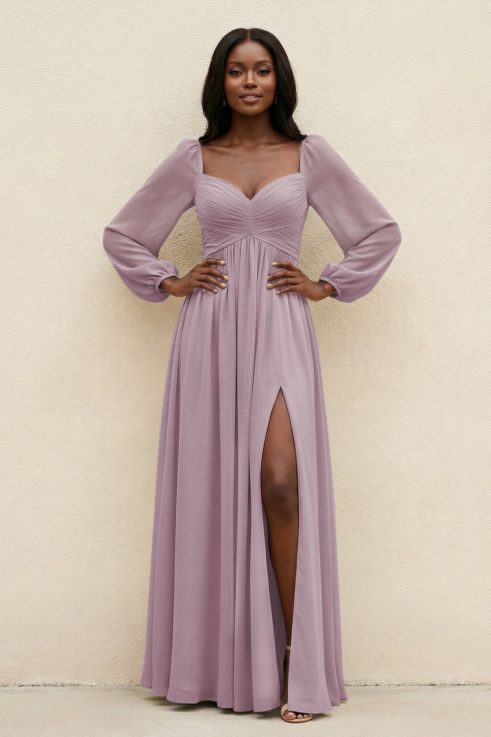 Sweetheart Long Sleeve A - Line Bridesmaid Dress in Dusk - KISS BRIDAL Bridesmaid Dresses