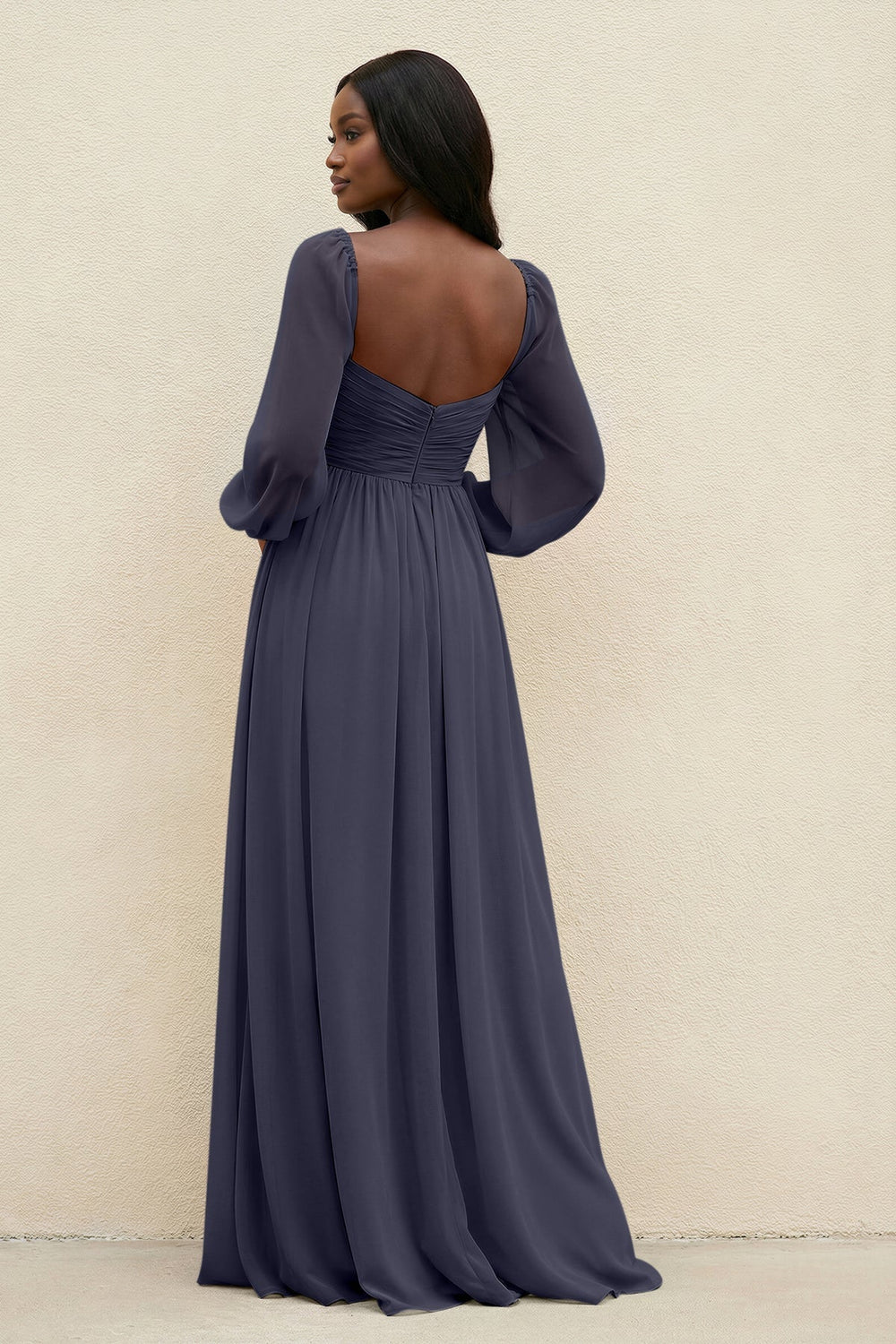 Sweetheart Long Sleeve A - Line Bridesmaid Dress in Dusk Blue - KISS BRIDAL Bridesmaid Dresses