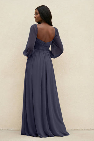 Sweetheart Long Sleeve A - Line Bridesmaid Dress in Dusk Blue - SHE IS ME Bridesmaid Dresses