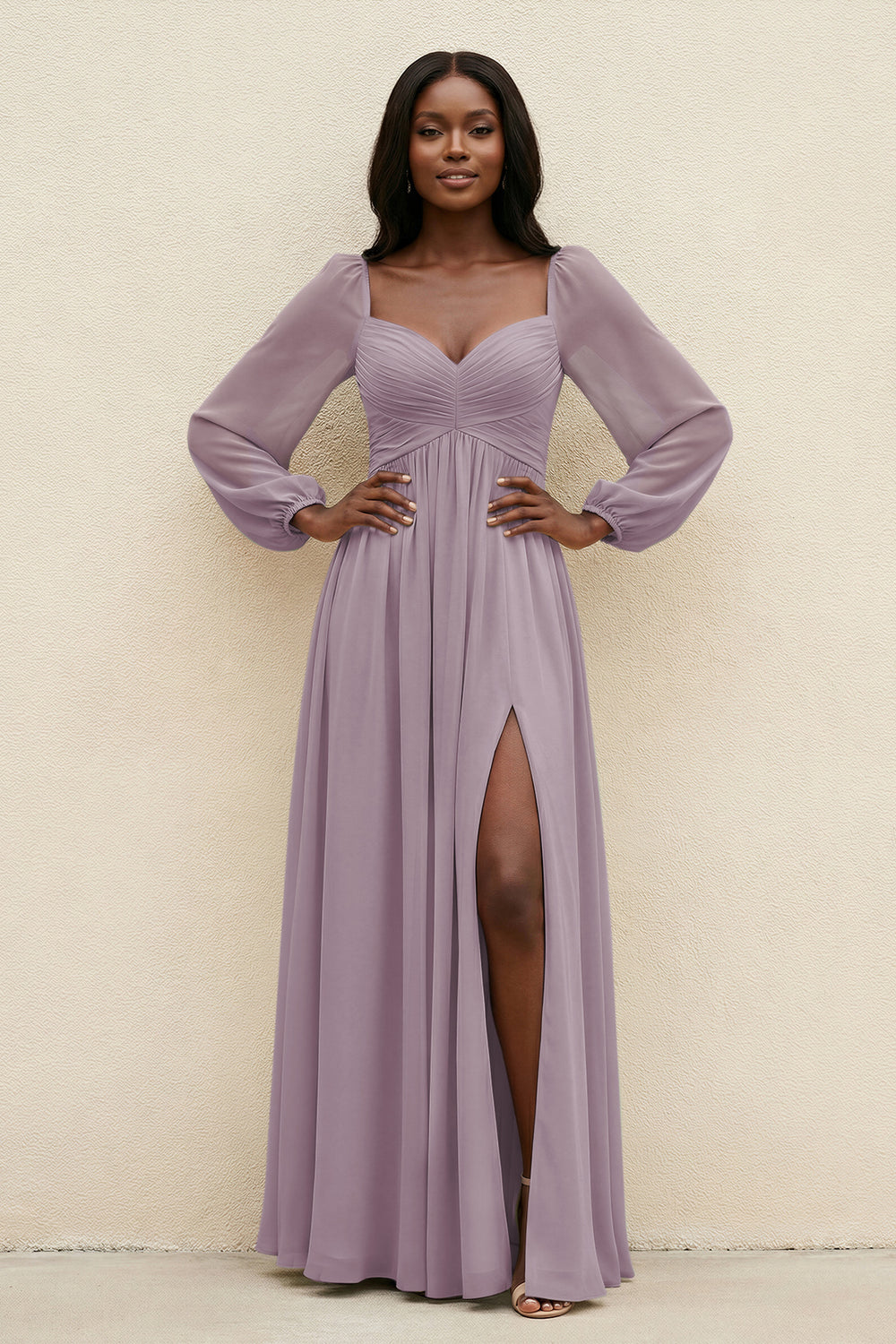 Sweetheart Long Sleeve A-Line Bridesmaid Dress in Dusk