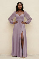 Sweetheart Long Sleeve A-Line Bridesmaid Dress in Dusk | KISSBRIDAL