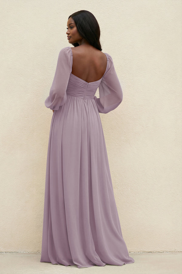 Sweetheart Long Sleeve A-Line Bridesmaid Dress in Dusk | KISSBRIDAL