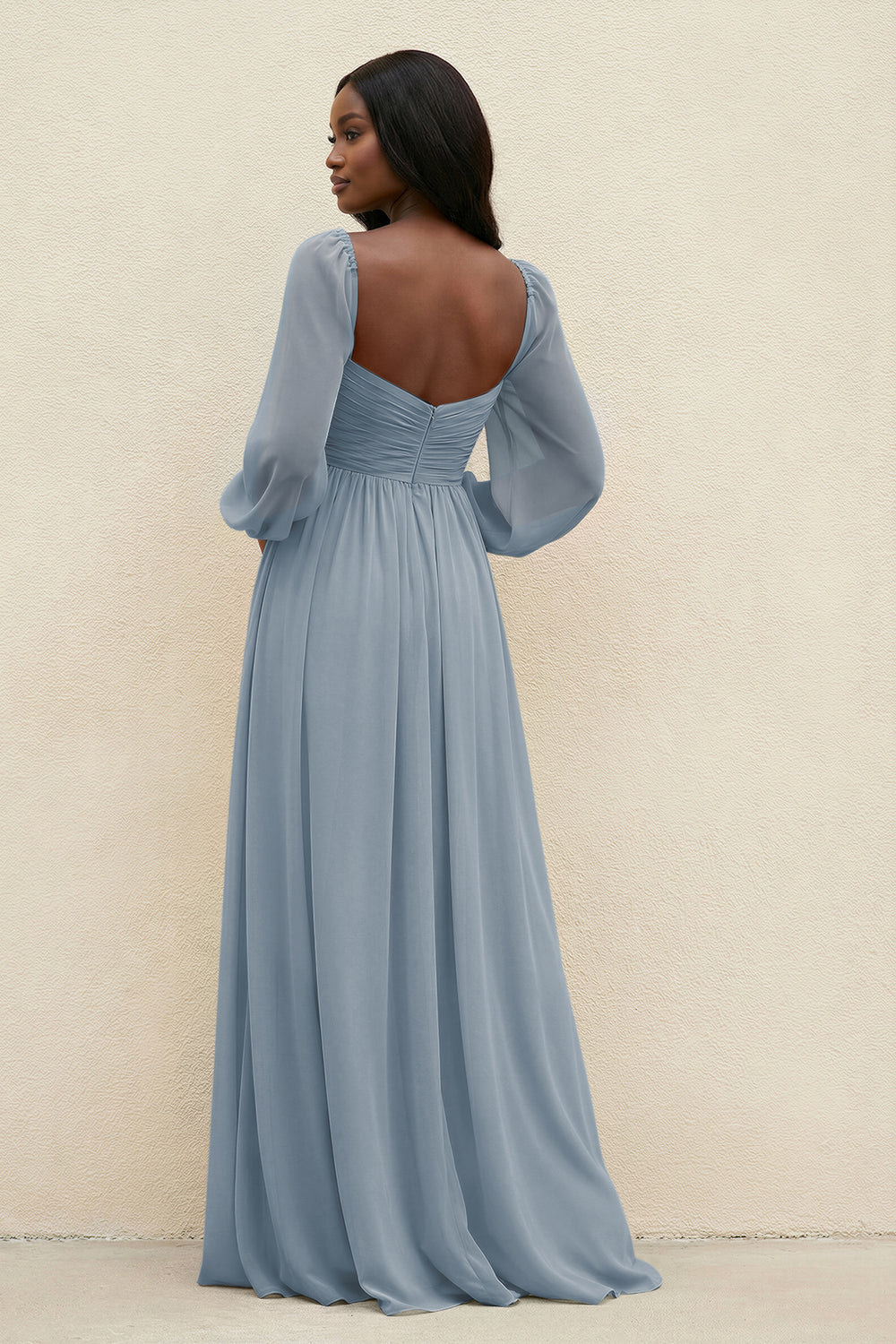 Sweetheart Long Sleeve A-Line Bridesmaid Dress in Dusty Blue