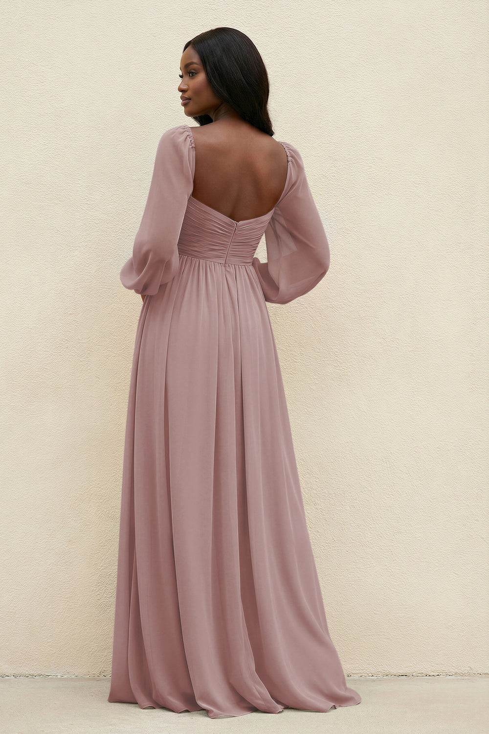 Sweetheart Long Sleeve A-Line Bridesmaid Dress in Dusty Rose