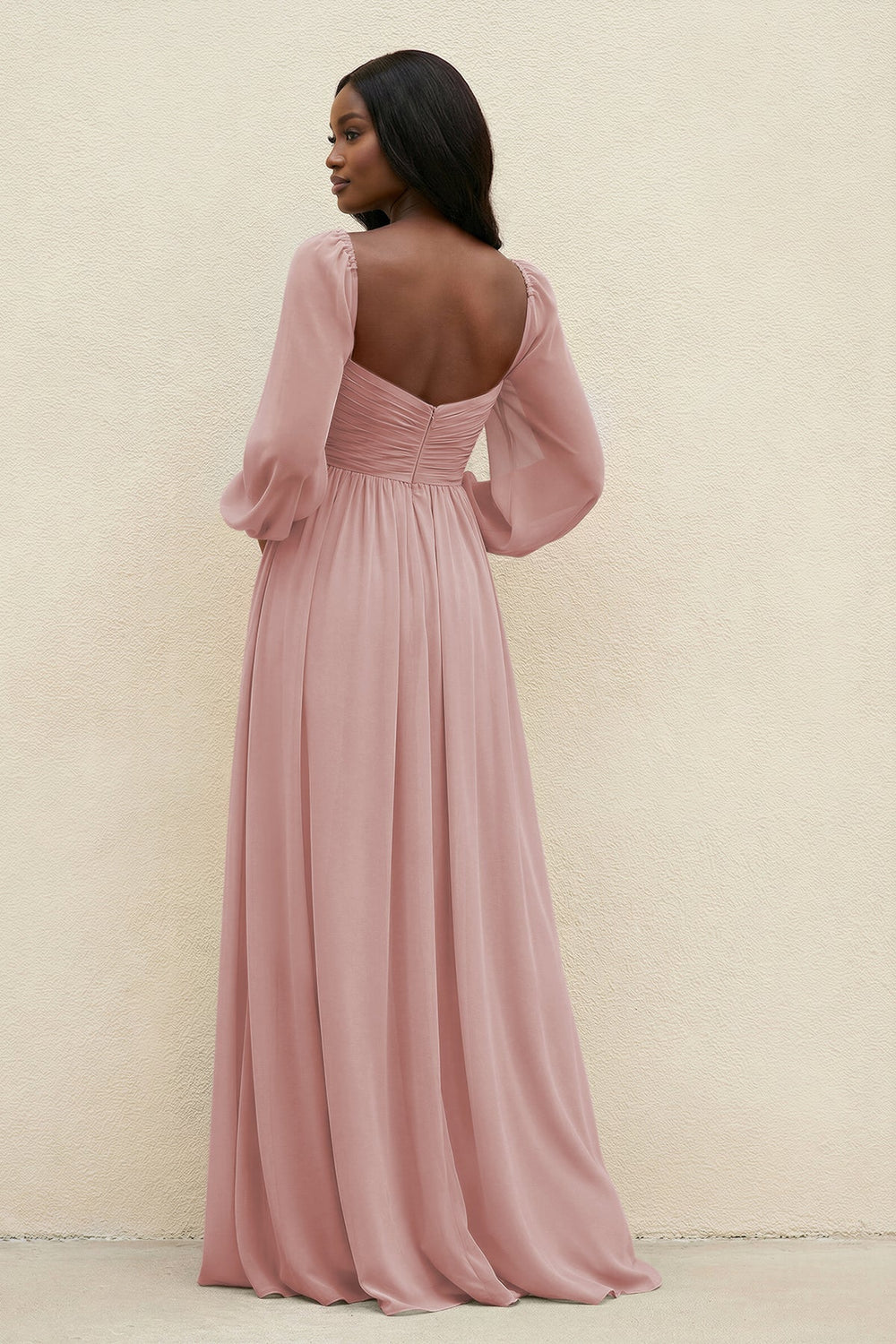 Sweetheart Long Sleeve A - Line Bridesmaid Dress in Dusty Rose - KISS BRIDAL Bridesmaid Dresses
