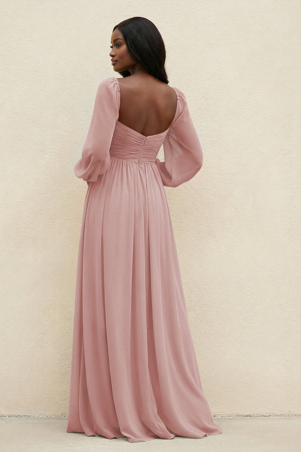 Sweetheart Long Sleeve A - Line Bridesmaid Dress in Dusty Rose - SHE IS ME Bridesmaid Dresses