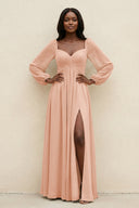 Sweetheart Long Sleeve A - Line Bridesmaid Dress in English Rose - SHE IS ME Bridesmaid Dresses