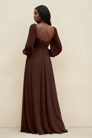 Sweetheart Long Sleeve A - Line Bridesmaid Dress in Espresso - SHE IS ME Bridesmaid Dresses