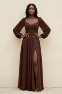 Sweetheart Long Sleeve A - Line Bridesmaid Dress in Espresso - SHE IS ME Bridesmaid Dresses