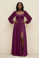 Sweetheart Long Sleeve A - Line Bridesmaid Dress in Fig - SHE IS ME Bridesmaid Dresses