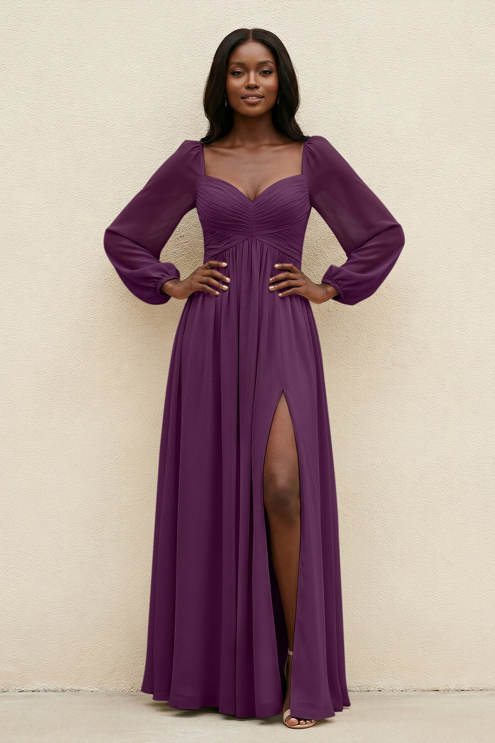 Sweetheart Long Sleeve A-Line Bridesmaid Dress in Fig