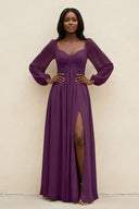 Sweetheart Long Sleeve A-Line Bridesmaid Dress in Fig| KISSBRIDAL