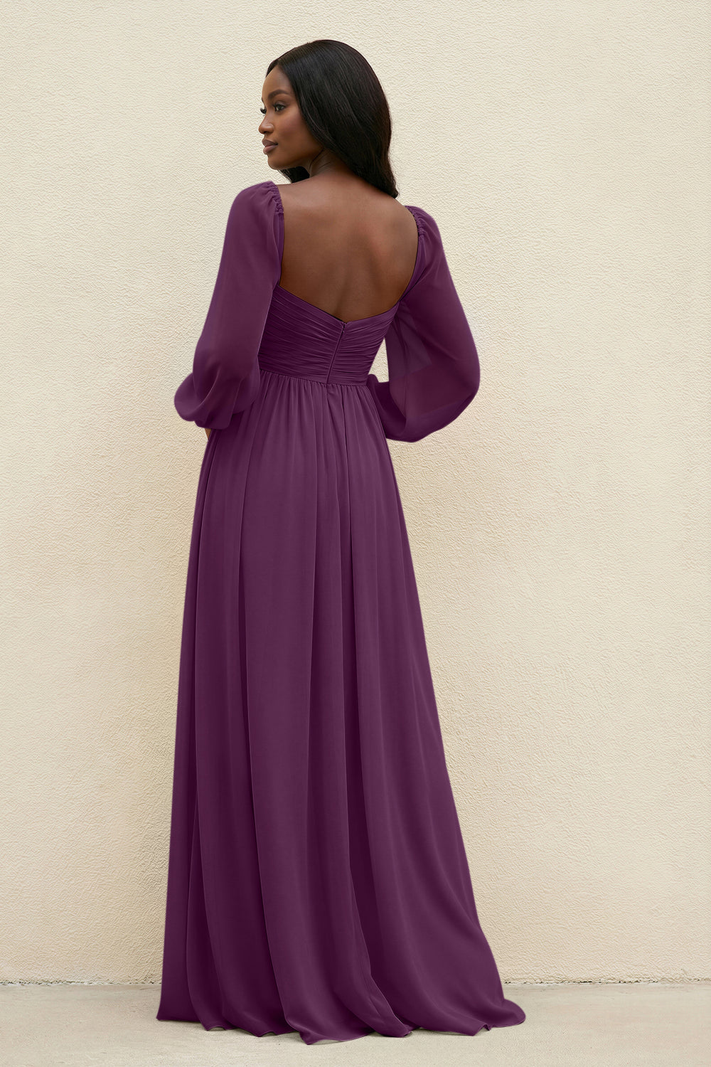 Sweetheart Long Sleeve A-Line Bridesmaid Dress in Fig