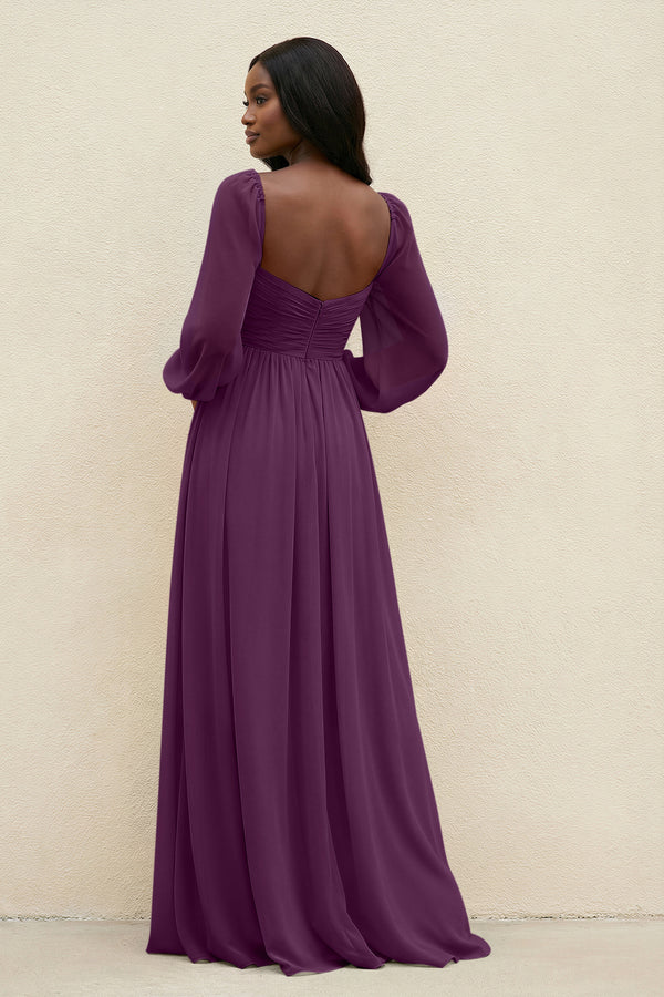 Sweetheart Long Sleeve A-Line Bridesmaid Dress in Fig| KISSBRIDAL
