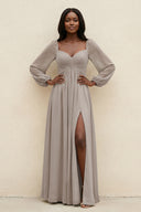 Sweetheart Long Sleeve A-Line Bridesmaid Dress in Frost | KISSBRIDAL