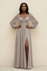 Sweetheart Long Sleeve A-Line Bridesmaid Dress in Frost | KISSBRIDAL