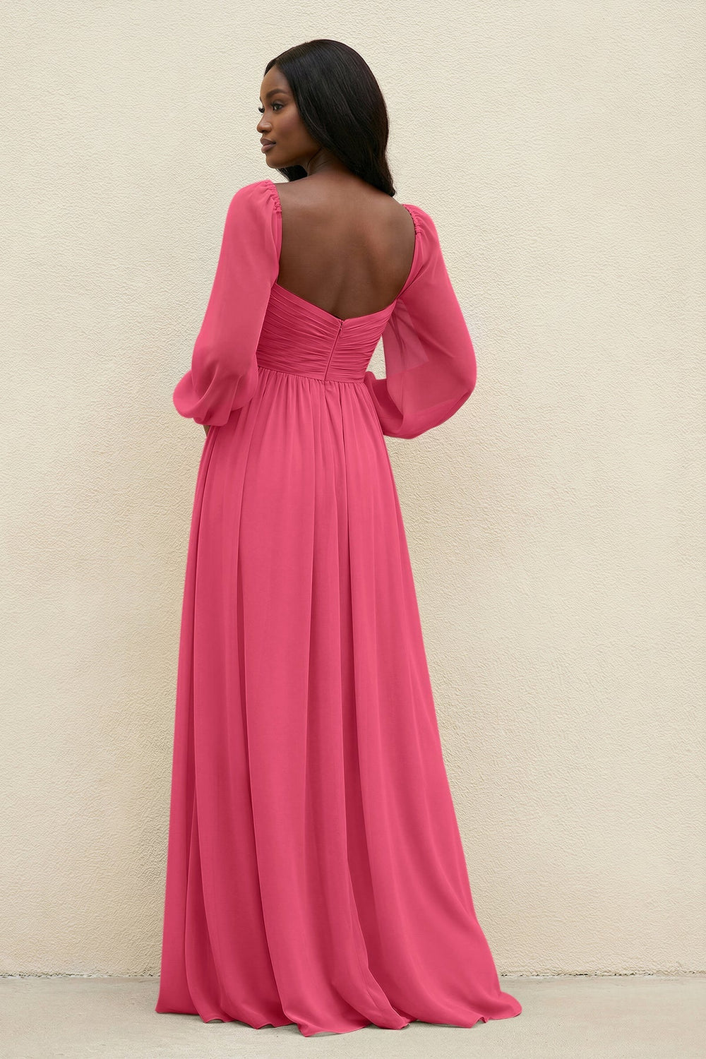 Sweetheart Long Sleeve A - Line Bridesmaid Dress in Fuchsia - KISS BRIDAL Bridesmaid Dresses