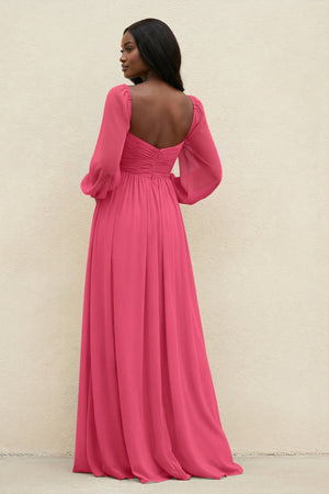 Sweetheart Long Sleeve A - Line Bridesmaid Dress in Fuchsia - SHE IS ME Bridesmaid Dresses