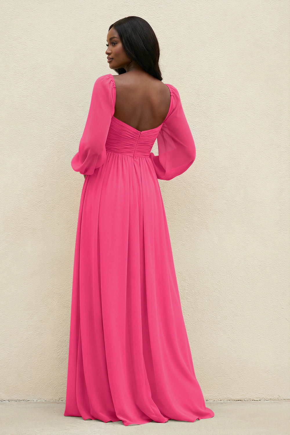 Sweetheart Long Sleeve A-Line Bridesmaid Dress in Fuchsia