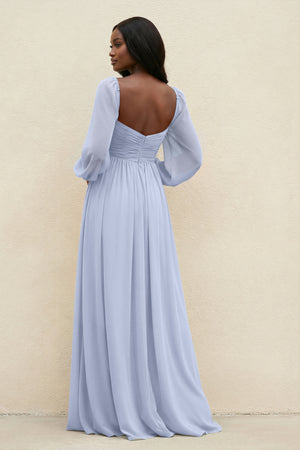 Sweetheart Long Sleeve A-Line Bridesmaid Dress in Ice (2) | KISSBRIDAL