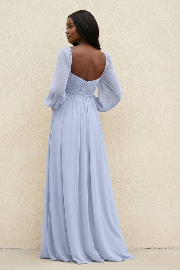 Sweetheart Long Sleeve A-Line Bridesmaid Dress in Ice (2) | KISSBRIDAL