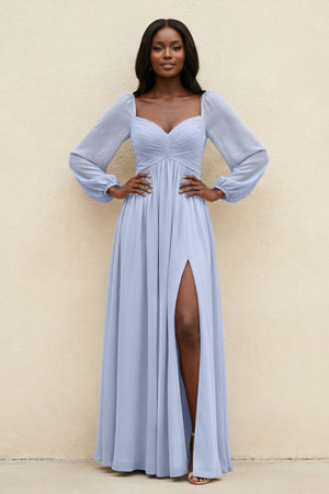 Sweetheart Long Sleeve A-Line Bridesmaid Dress in Ice | KISSBRIDAL