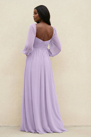Sweetheart Long Sleeve A - Line Bridesmaid Dress in Lavender - SHE IS ME Bridesmaid Dresses