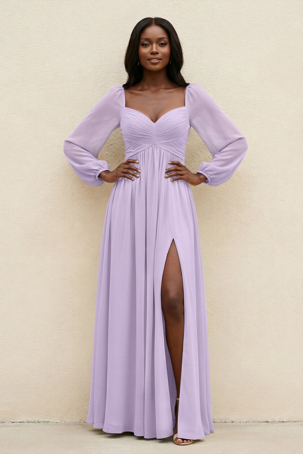 Sweetheart Long Sleeve A - Line Bridesmaid Dress in Lavender - KISS BRIDAL Bridesmaid Dresses