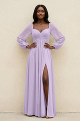 Sweetheart Long Sleeve A - Line Bridesmaid Dress in Lavender - KISS BRIDAL Bridesmaid Dresses