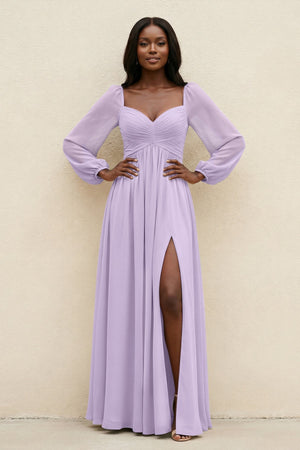 Sweetheart Long Sleeve A - Line Bridesmaid Dress in Lavender - SHE IS ME Bridesmaid Dresses