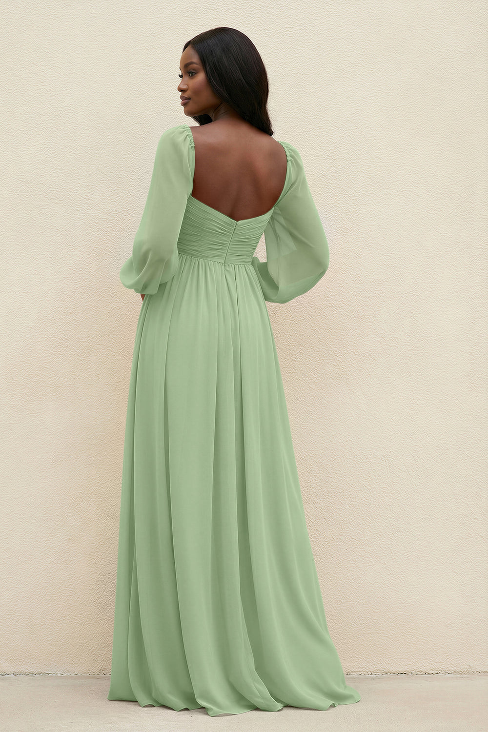 Sweetheart Long Sleeve A-Line Bridesmaid Dress in Matcha