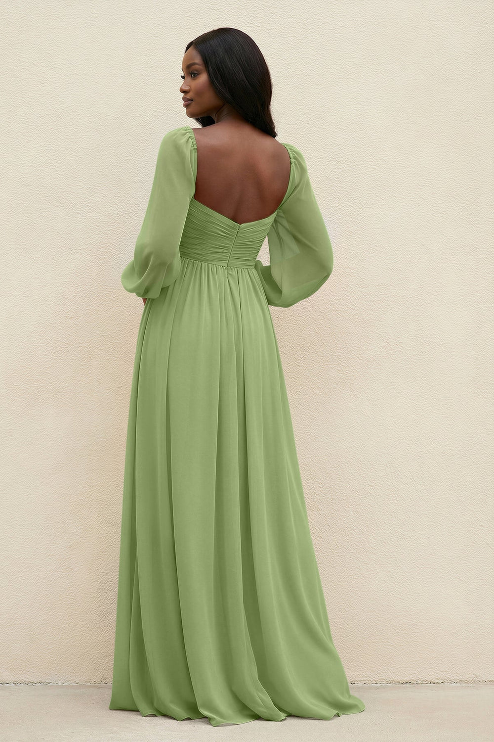 Sweetheart Long Sleeve A - Line Bridesmaid Dress in Matcha - KISS BRIDAL Bridesmaid Dresses