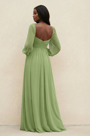 Sweetheart Long Sleeve A - Line Bridesmaid Dress in Matcha - SHE IS ME Bridesmaid Dresses