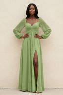 Sweetheart Long Sleeve A - Line Bridesmaid Dress in Matcha - SHE IS ME Bridesmaid Dresses