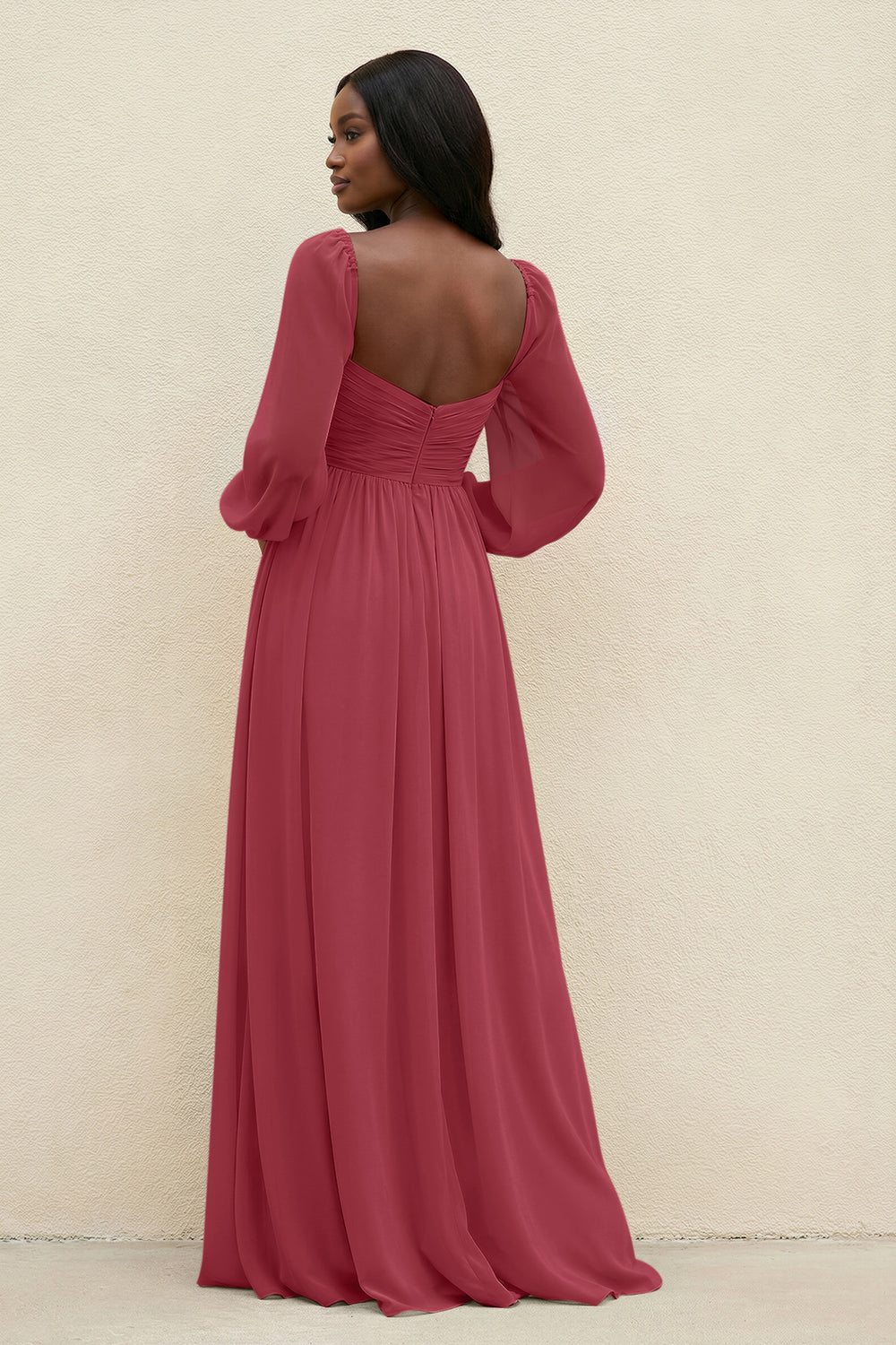 Sweetheart Long Sleeve A-Line Bridesmaid Dress in Merlot