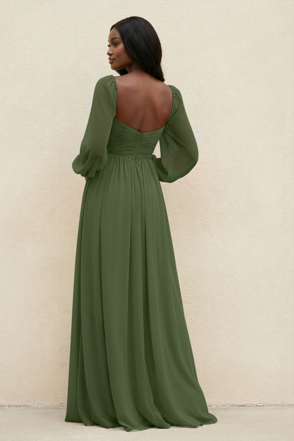 Sweetheart Long Sleeve A-Line Bridesmaid Dress in Moss