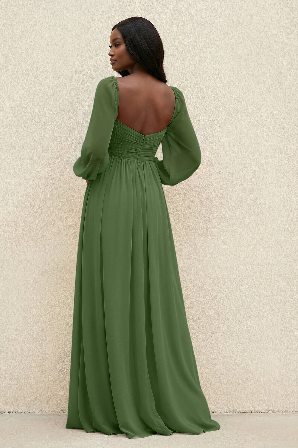 Sweetheart Long Sleeve A - Line Bridesmaid Dress in Moss - KISS BRIDAL Bridesmaid Dresses