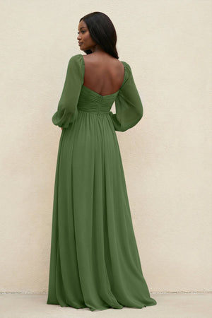 Sweetheart Long Sleeve A - Line Bridesmaid Dress in Moss - SHE IS ME Bridesmaid Dresses