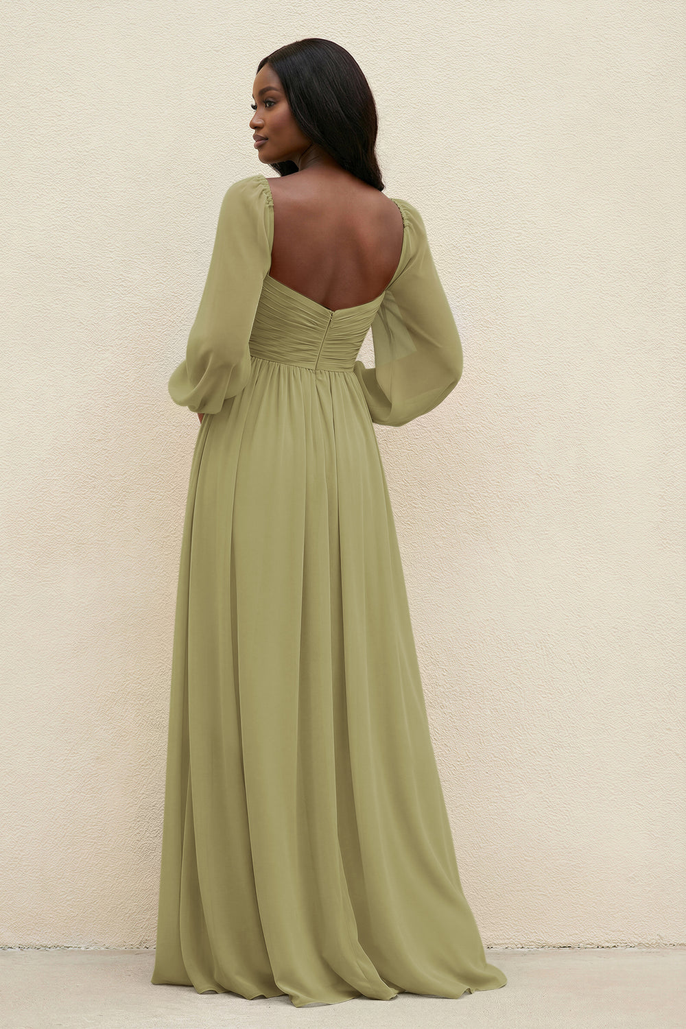 Sweetheart Long Sleeve A-Line Bridesmaid Dress in Moss Green