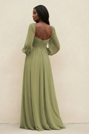Sweetheart Long Sleeve A - Line Bridesmaid Dress in Moss Green - SHE IS ME Bridesmaid Dresses