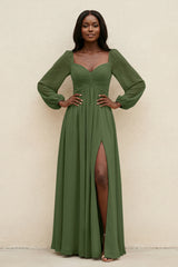 Sweetheart Long Sleeve A-Line Bridesmaid Dress in Moss | KISSBRIDAL
