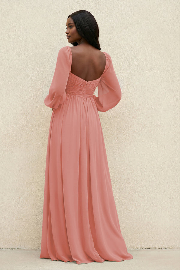 Sweetheart Long Sleeve A-Line Bridesmaid Dress in Mulberry (2) | KISSBRIDAL