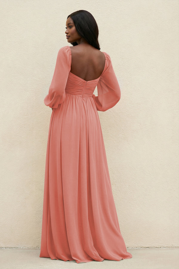 Sweetheart Long Sleeve A - Line Bridesmaid Dress in Mulberry - SHE IS ME Bridesmaid Dresses